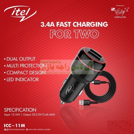 itel Original Dual USB 3.4A Fast Car Charger ICC-11M