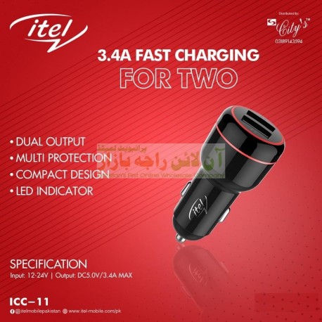 itel Original Dual USB 3.4A Fast Charging Car Adapter ICC-11