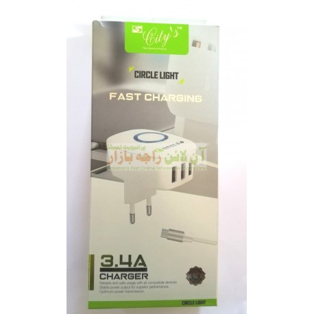 City Circle Light 3 USB Fast Charger 3.4A Microo 8600